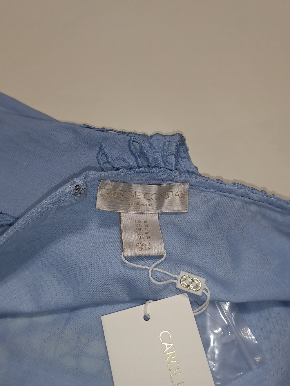 Caroline Constas Blue Embroidered Eyelet Starfish Cotton Mini Dress Size 10 - Picture 12 of 14
